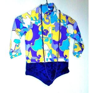 Vintage Fashionland Purple Velvet Psychedelic Romper Beads Size 6